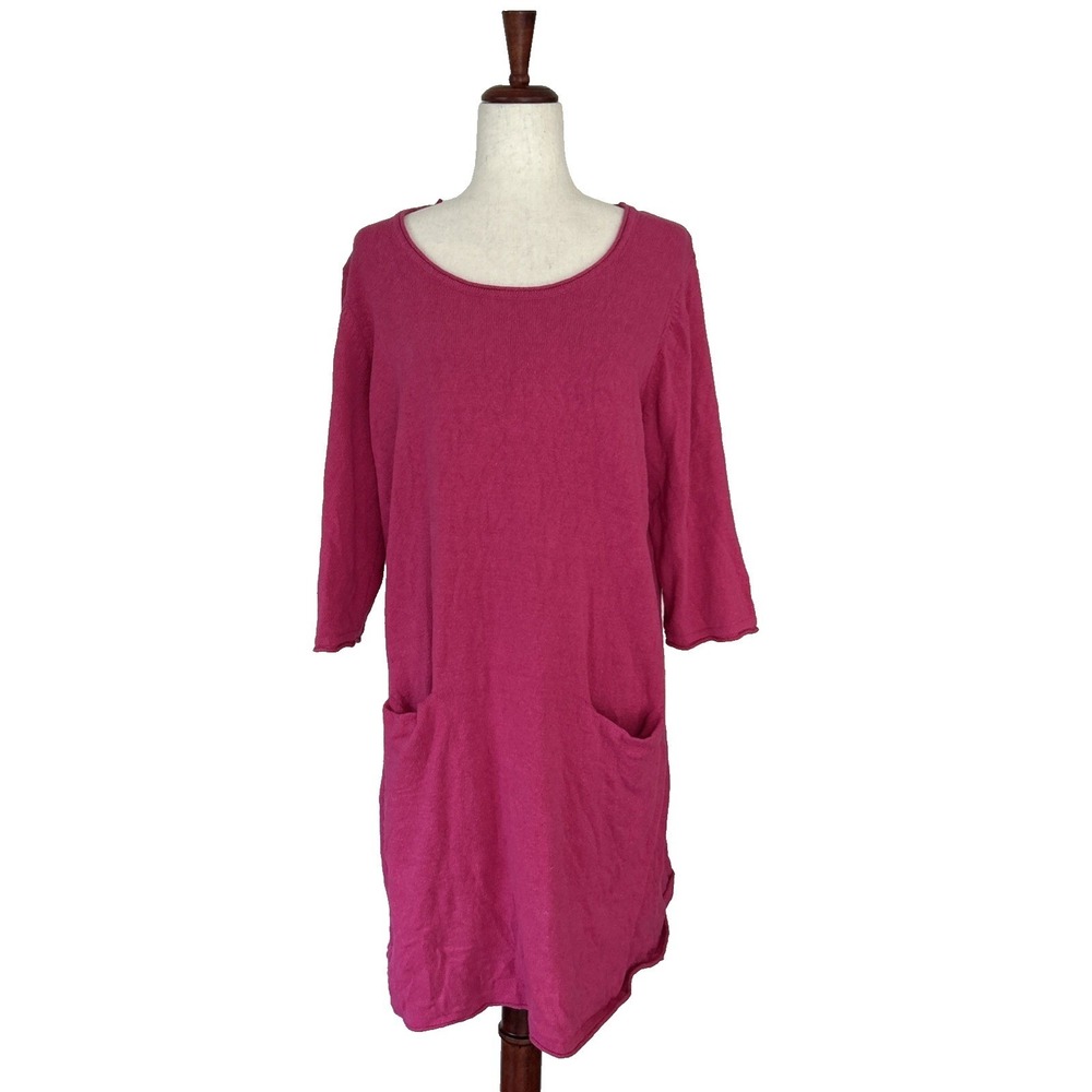 Gudrun Sjödén Large Pink Knit Dress Pocket Front Lagenlook Cotton & Linen Shift